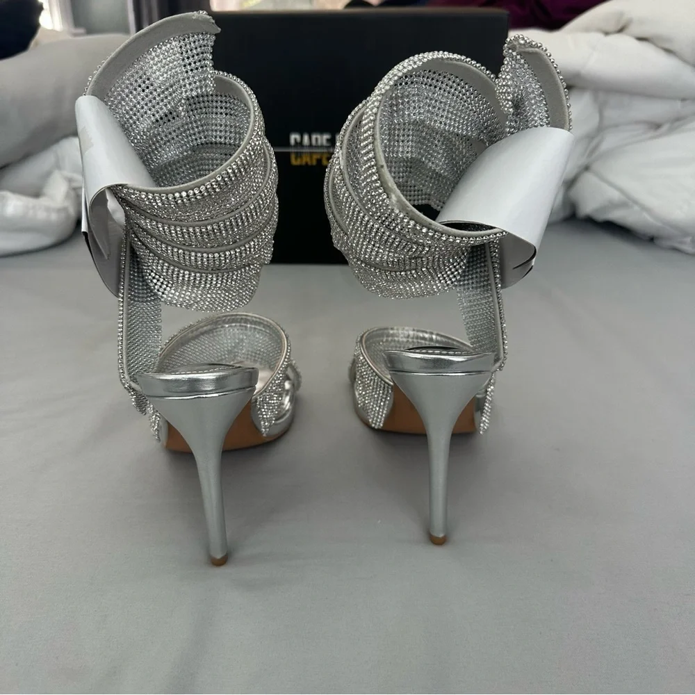 Cape Robbin Silver Rhinestone Wrap Gladiator High Heel Sandals